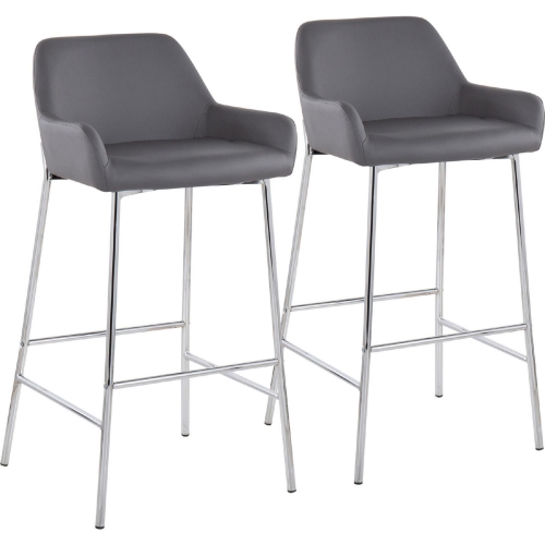 Daniella 30" Bar Stool in Grey Leatherette & Chrome Metal (Set of 2)